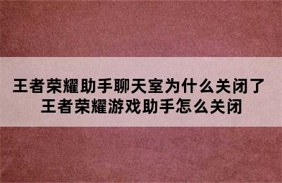 王者荣耀助手聊天室为什么关闭了 王者荣耀游戏助手怎么关闭